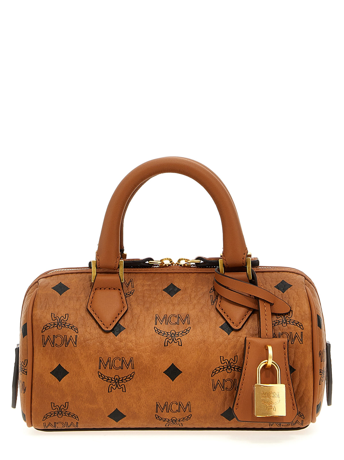 Discover the MCM Ella Boston Mini Handbag, a luxurious blend of sophistication and versatility, crafted in rich brown polyethylene with an iconic logo print.