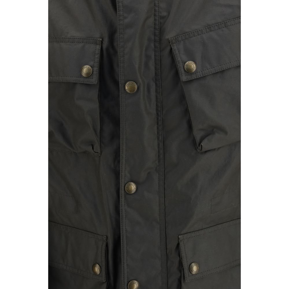 Elevate your wardrobe with the Belstaff Bicolor Cotton Full-Length Jacket, a masterpiece of waxed cotton craftsmanship, embodying timeless elegance and sophisticated style.