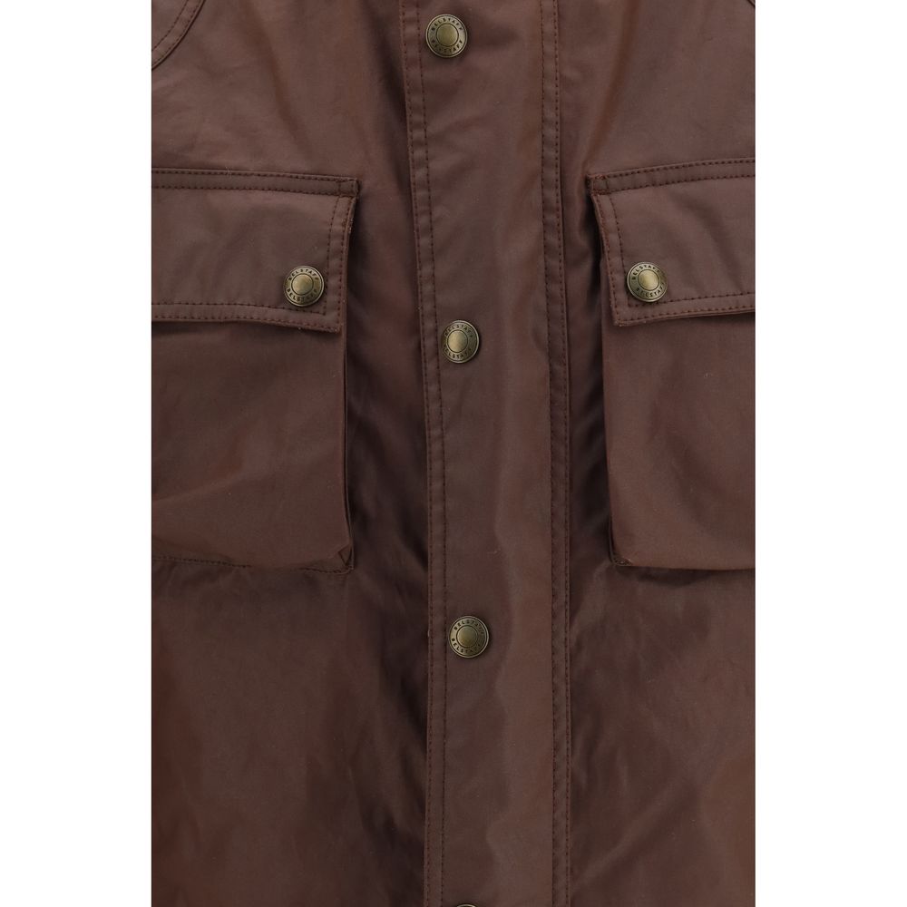 Discover the Belstaff Brown Cotton Full-Length Jacket, a masterful blend of military-inspired design and luxurious comfort, perfect for the discerning individual.