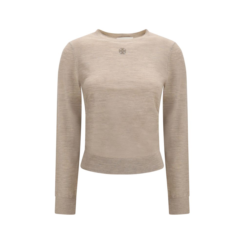 Elevate your wardrobe with the Tory Burch Beige Wool Oves Aries Sweatshirt, a masterpiece of refined craftsmanship and luxurious comfort, perfect for the discerning individual.