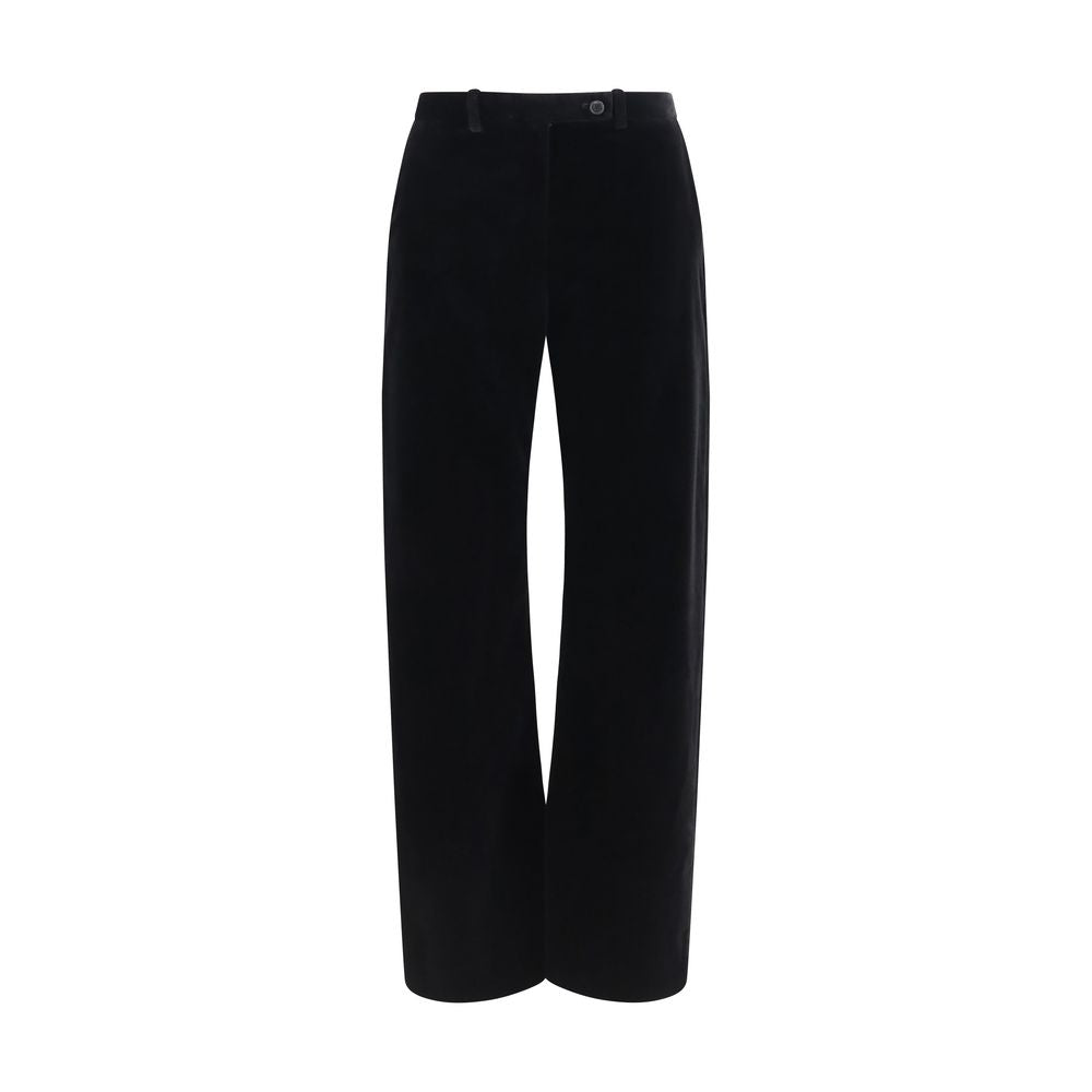 Indulge in the exquisite Khaite Black Viscose Casual Pants, crafted in Italy from luxurious double-faced satin, embodying refined elegance and sculptural softness for the discerning individual.