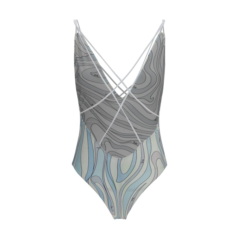 Discover the Emilio Pucci Blue Polyamide One-Piece Swimsuit, a masterpiece of design and comfort, crafted from luxurious lycra for an exquisite fit and unique allure.