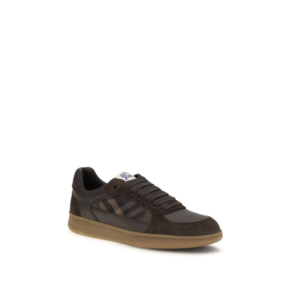 Elevate your style with Burberry's Brown Calf Leather Bos Taurus Athletic Sneakers, where sporty elegance meets luxurious craftsmanship for the discerning individual.
