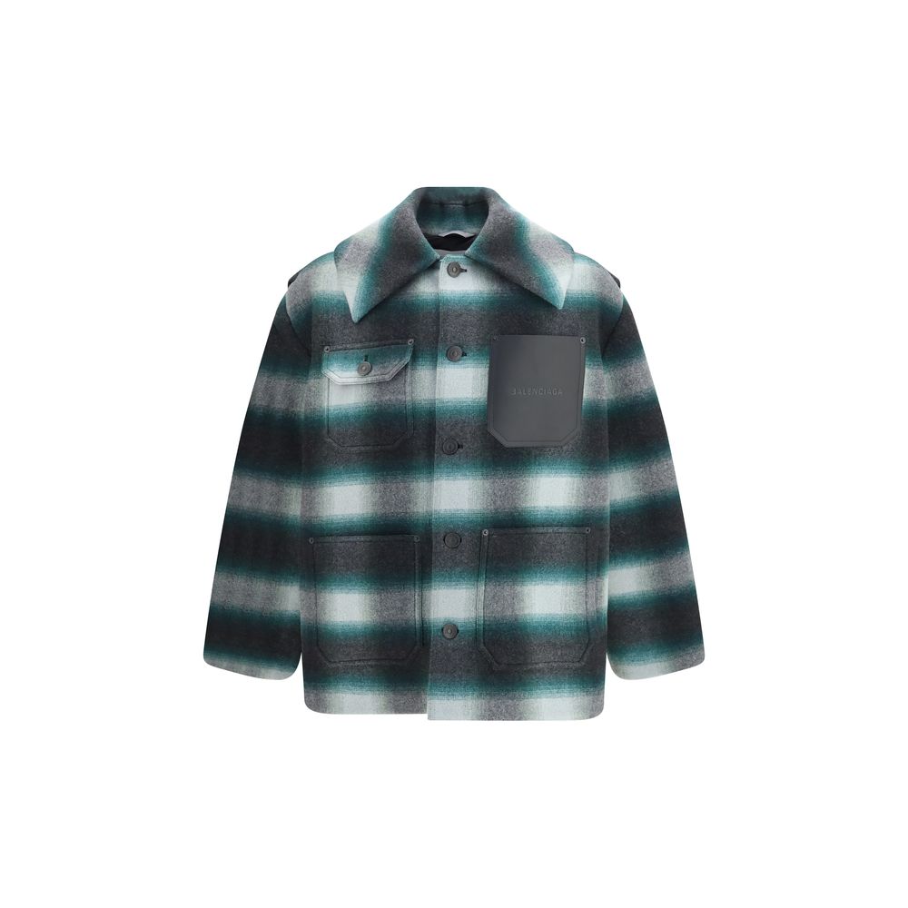Experience the exquisite craftsmanship of the Balenciaga Bicolor Wool Oves Aries Full-Length Jacket, a timeless piece that embodies luxury and sophistication for discerning individuals.