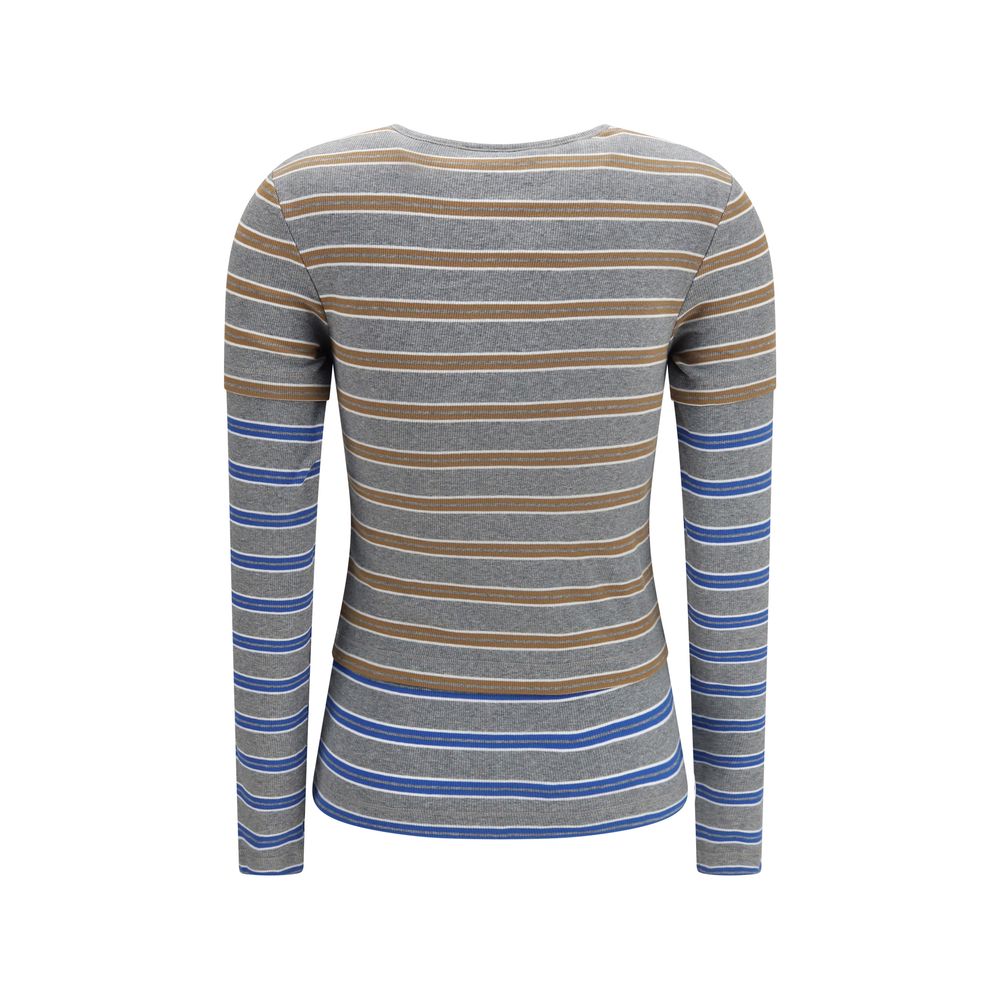 Elevate your wardrobe with the Ganni Gray Cotton Long Sleeve T-Shirt, a masterpiece of luxury craftsmanship that seamlessly blends sophistication and comfort for every occasion.