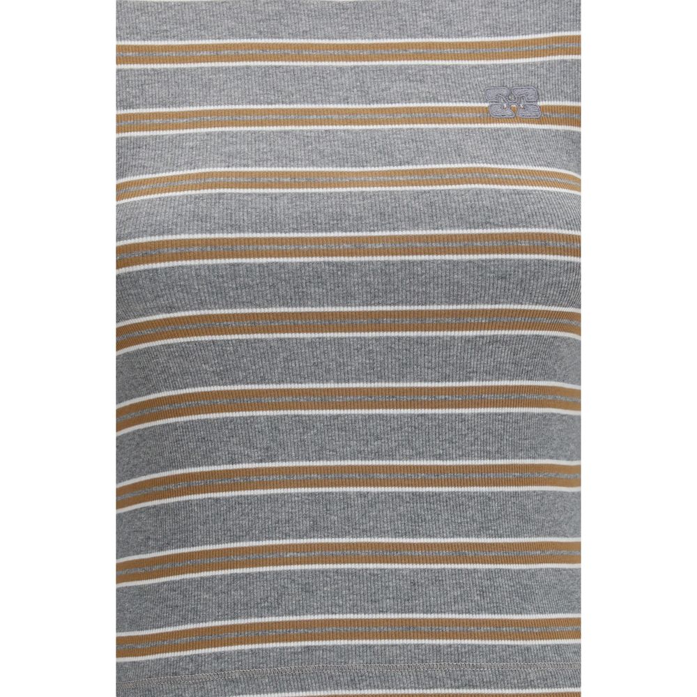 Elevate your wardrobe with the Ganni Gray Cotton Long Sleeve T-Shirt, a masterpiece of luxury craftsmanship that embodies sophistication and effortless style for every occasion.