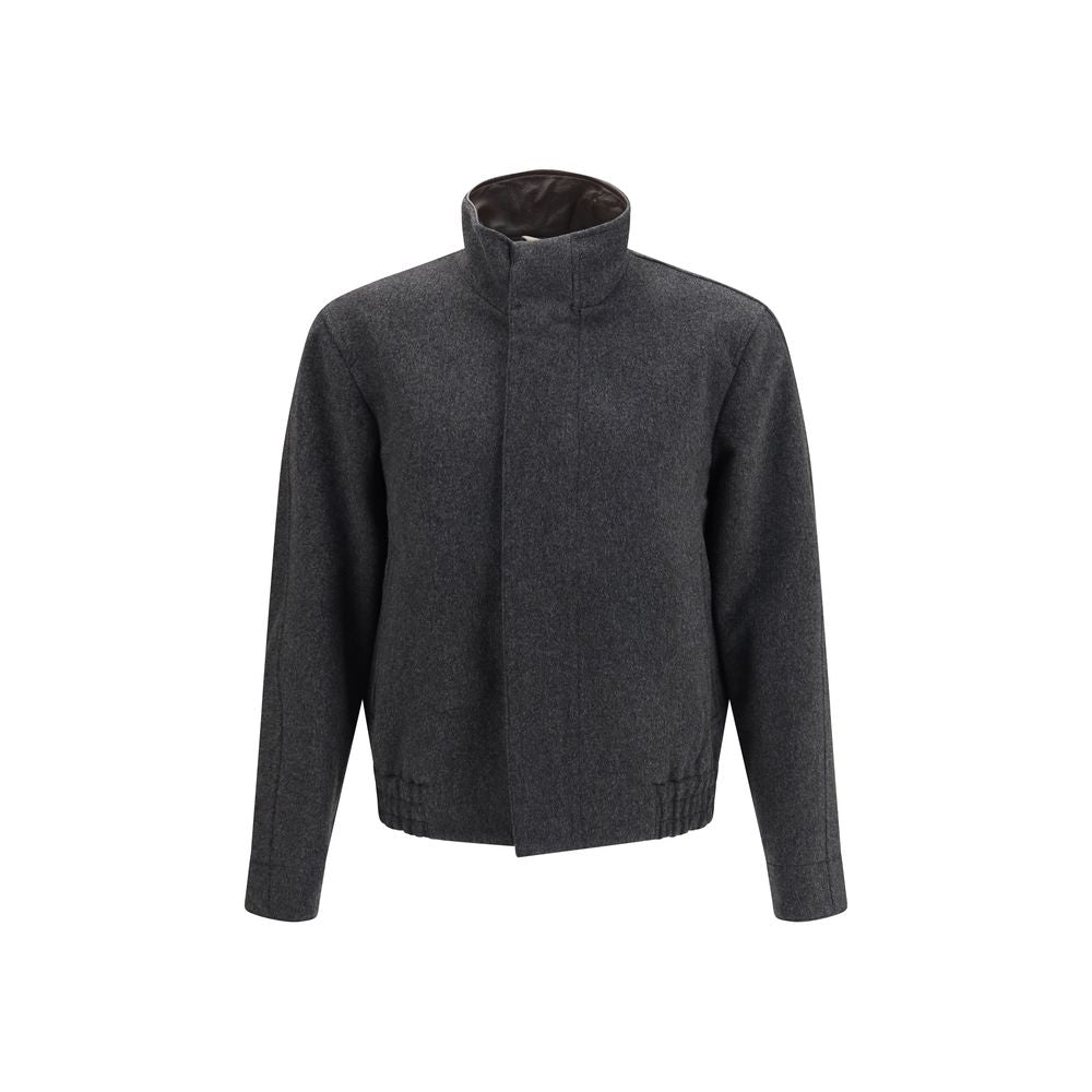 Elevate your wardrobe with the Lardini Gray Wool Oves Aries Bomber, a masterpiece of refined craftsmanship and luxurious wool, perfect for the discerning individual.