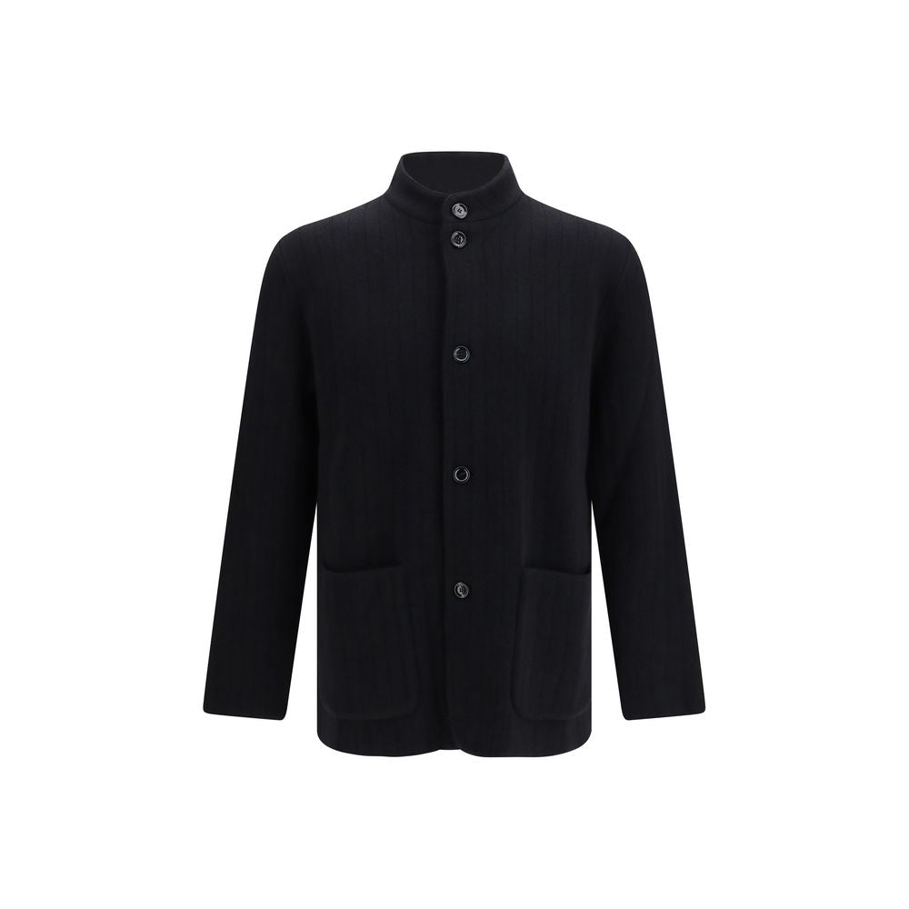 Discover the Lardini Black Wool Oves Aries Full-Length Jacket, an exquisite blend of ribbed wool and cashmere, embodying refined luxury and timeless elegance.