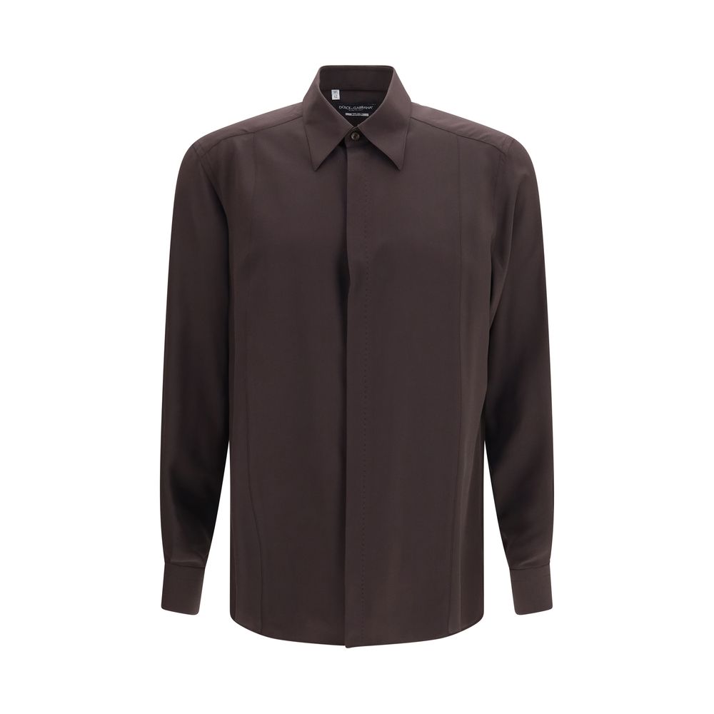 Indulge in the elegance of the Dolce & Gabbana Brown Silk Shirt, crafted from luxurious crêpe de chine, embodying refined sophistication for the discerning individual.
