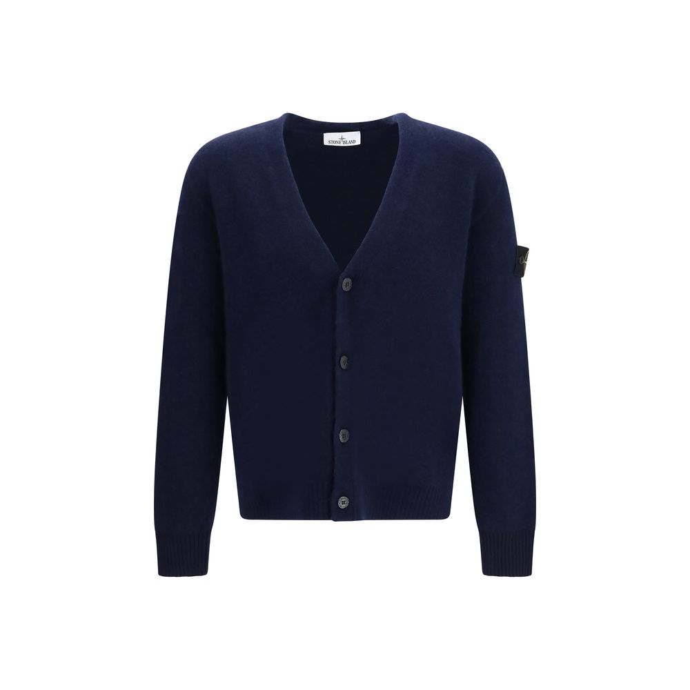 Indulge in the exquisite Stone Island Blue Alpaca Vicugna Pacos Cardigan, a masterpiece of soft luxury blending alpaca and wool for a refined, versatile silhouette.