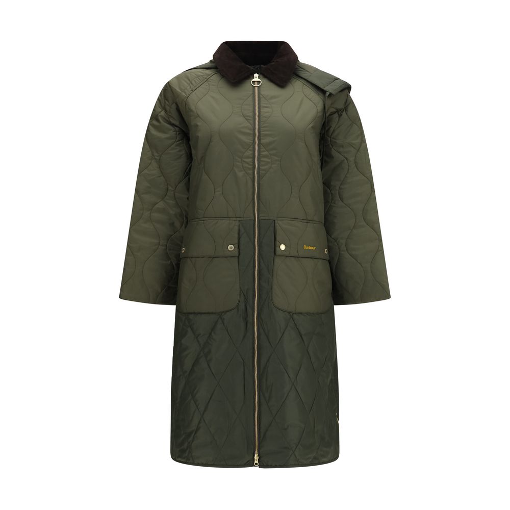 Indulge in the Barbour Bicolor Polyester Full-Length Jacket, where exquisite patchwork quilting meets timeless elegance, perfect for embracing the chill of AW26 with effortless sophistication.