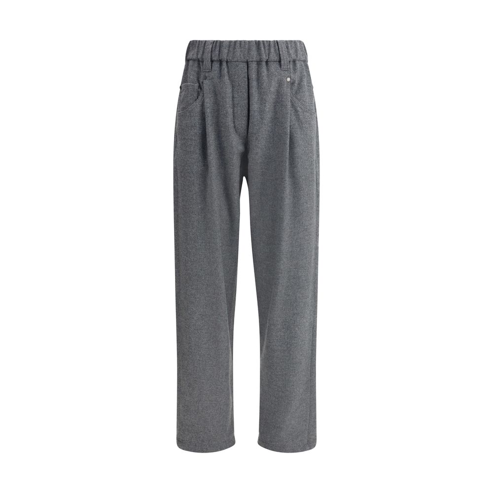 Indulge in the exquisite craftsmanship of Brunello Cucinelli's Gray Wool Casual Pants, a luxurious blend of fleece wool and cashmere, perfect for elevating any occasion.