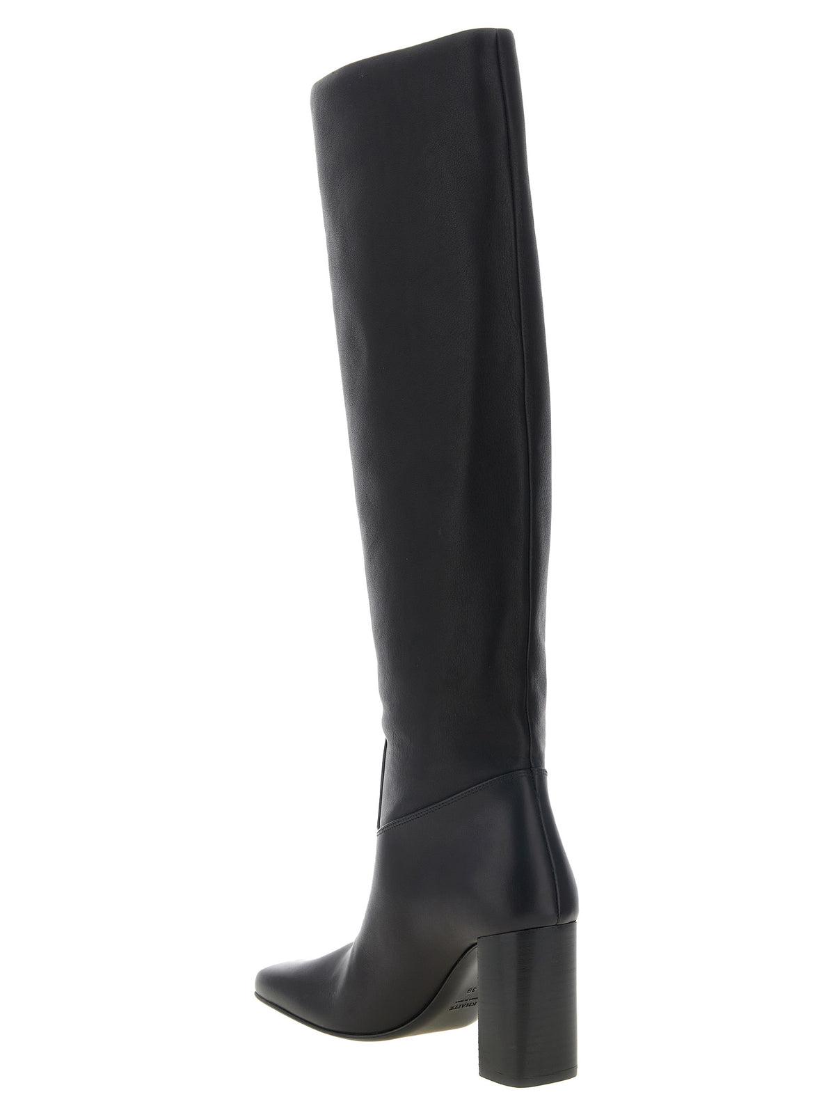 Discover the Khaite Black Calfskin Over The Knee boot, a testament to sartorial elegance and luxurious craftsmanship, perfect for the discerning individual.