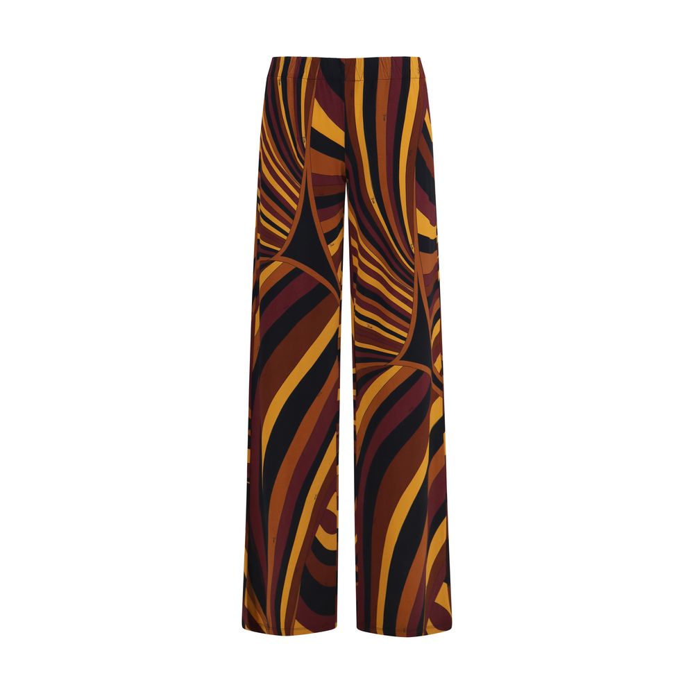 Indulge in the Emilio Pucci Multicolor Viscose Casual Pants, where exquisite satin jersey meets a captivating Iride print, embodying effortless elegance for the discerning individual.