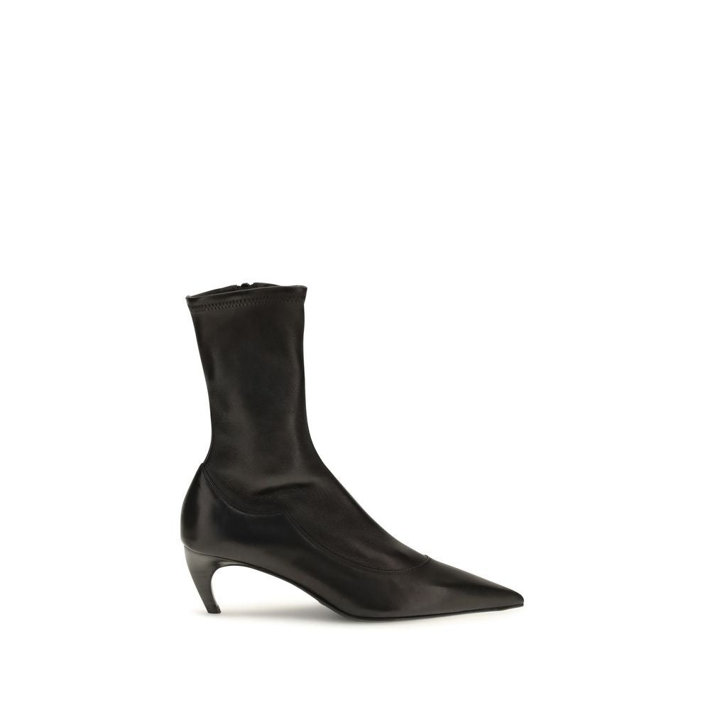 Step into elegance with Khaite Black Calf Leather Bos Taurus Ankle Boots, crafted from sumptuous nappa leather for a striking silhouette that embodies luxury and sophistication.