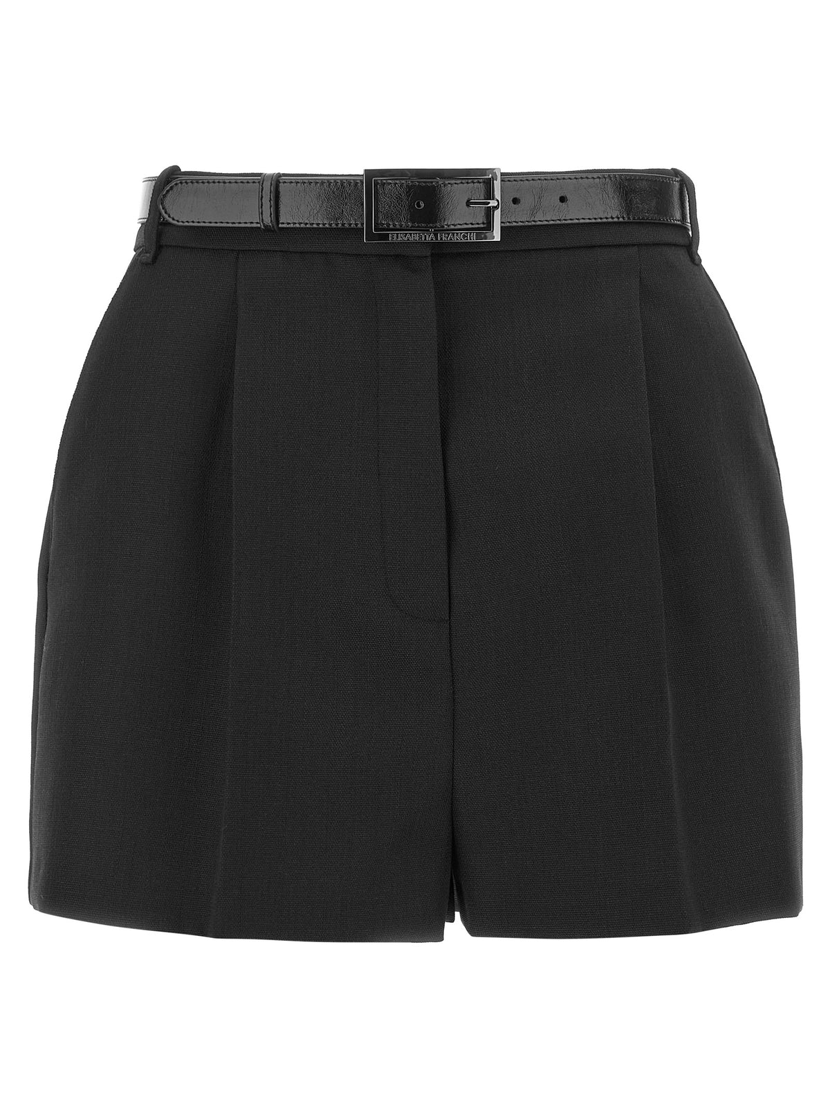 Elevate your wardrobe with the Elisabetta Franchi Black Virgin Wool Bermuda Shorts, crafted from luxurious virgin wool, embodying sophistication and timeless elegance.