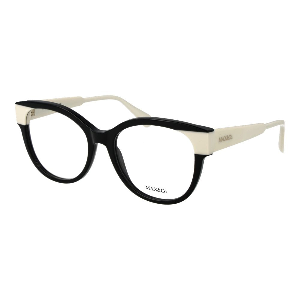 Elevate your style with Max & Co Black Plastic Glasses, where timeless panto elegance meets exquisite craftsmanship, perfect for the discerning individual.