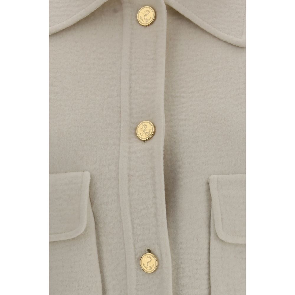 Experience the allure of the Thom Browne Beige Wool Oves Aries Jacket, crafted from luxurious Merino wool and Kashmir, embodying refined elegance for the discerning individual.