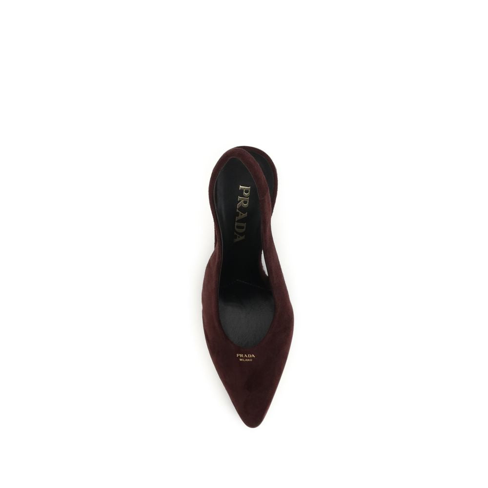 Step into a realm of elegance with Prada Bordeaux Calf Leather Bos Taurus High Heel Pumps, crafted from sumptuous calf suede for timeless sophistication and allure.