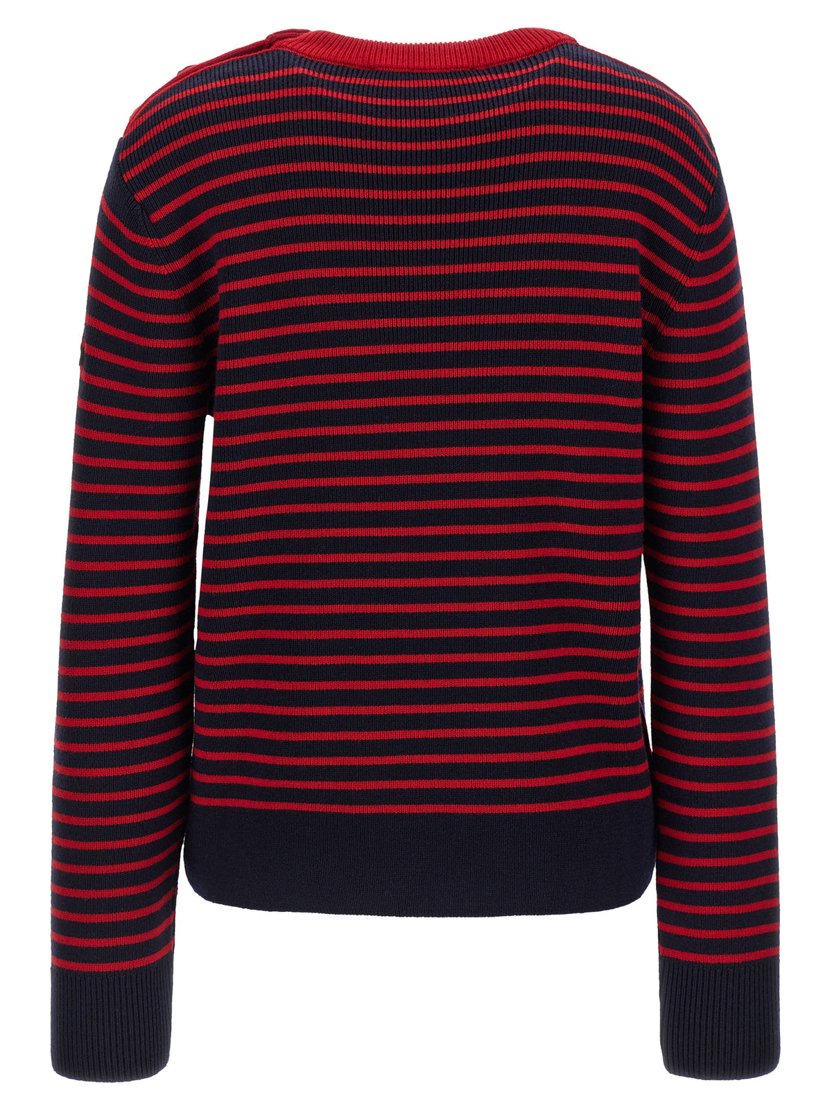 Discover the Ami Paris Blue Wool Cardigan, a luxurious blend of bold stripes and refined craftsmanship, perfect for those who embody elegance and sophistication.