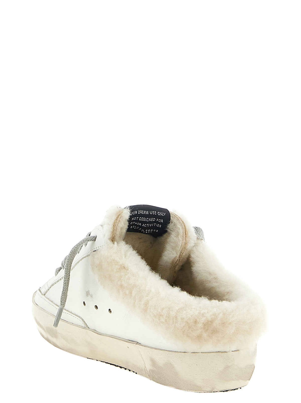 Elevate your style with Golden Goose White Leather Slides, a luxurious blend of fine leather and plush shearling, embodying effortless sophistication and urban chic allure.