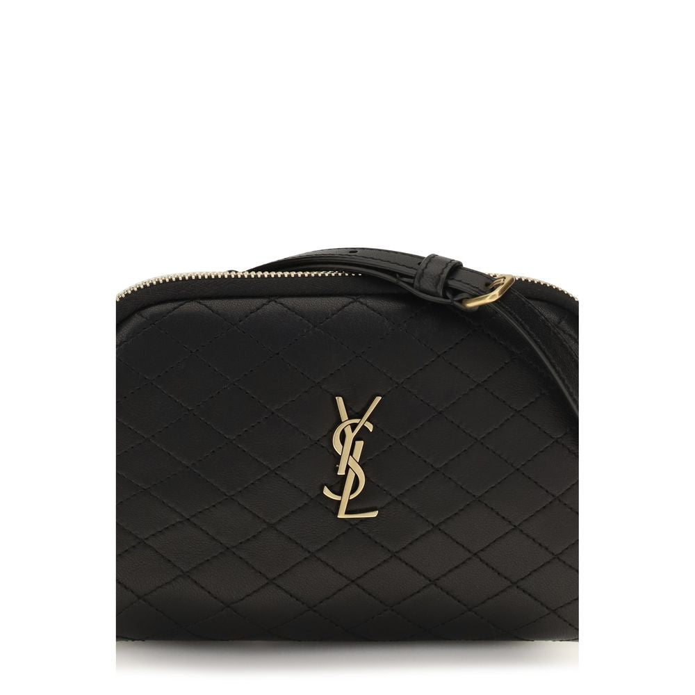 Indulge in the exquisite allure of the Saint Laurent Black Calf Leather Bos Taurus Shoulder Bag, a masterpiece of craftsmanship that elevates your style with timeless elegance.