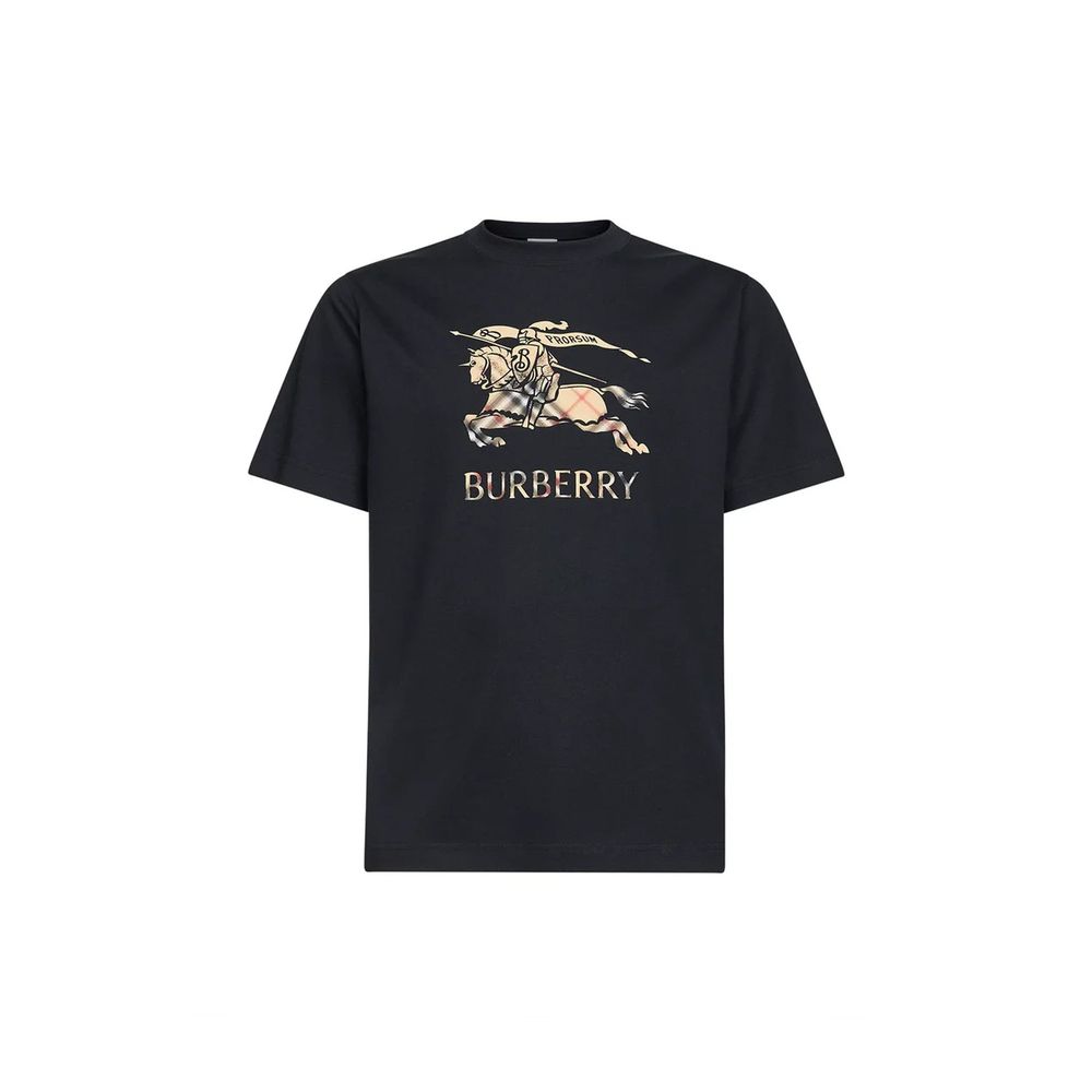 Indulge in the exquisite Burberry Black Cotton T-Shirt, a timeless piece crafted from 100% cotton, embodying sophistication and effortless luxury for the discerning individual.
