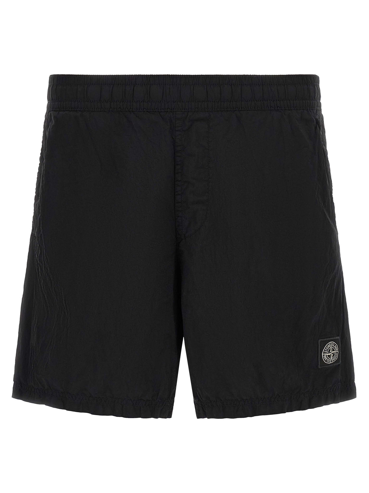 Discover the Stone Island Black Polyamide Cargo Shorts, crafted from sustainable ECONYL nylon, merging luxury with functionality for the discerning individual.