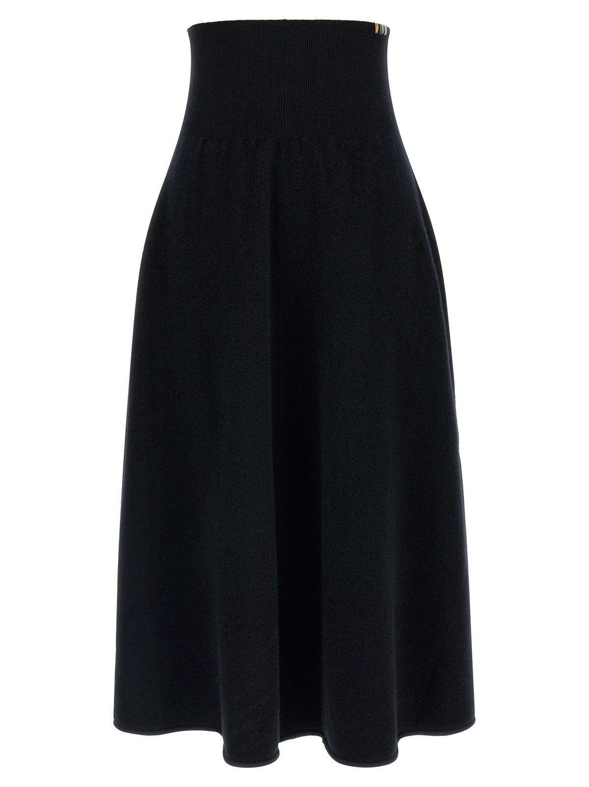 Indulge in the exquisite craftsmanship of the Extreme Cashmere Black Midi Skirt, where luxurious cashmere meets modern elegance, perfect for the discerning connoisseur.