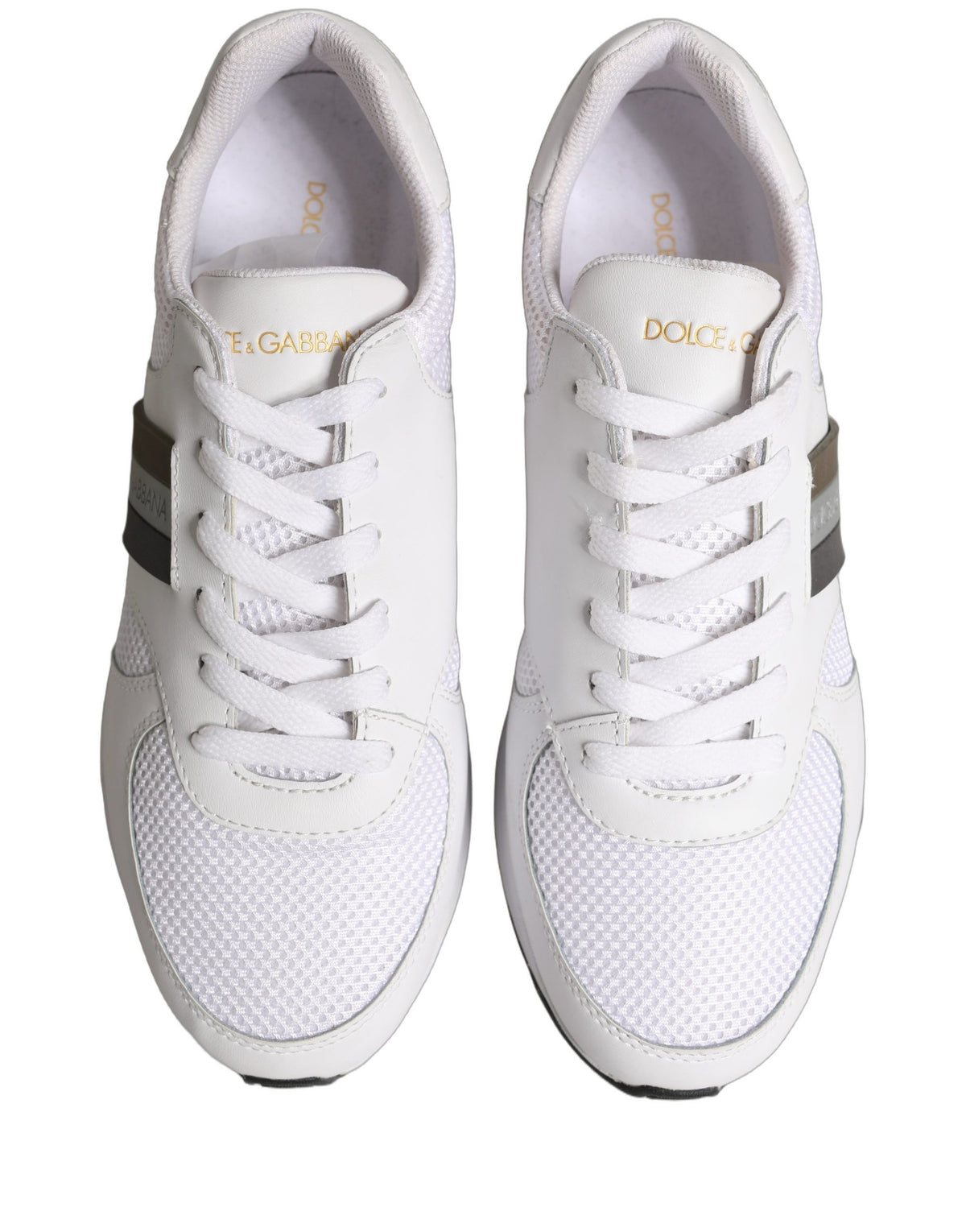 Dolce & Gabbana White Leather Mesh Low Top Sneakers - Luxury Footwear