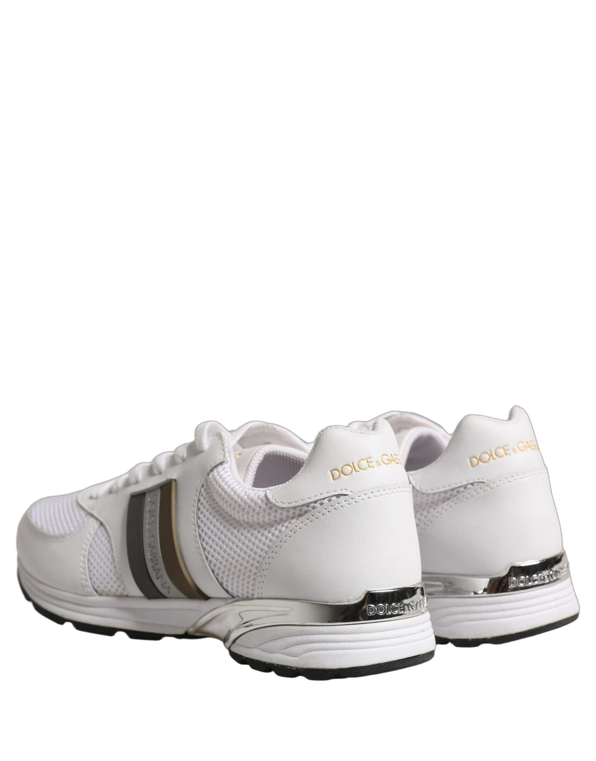 Dolce & Gabbana White Leather Mesh Low Top Sneakers - Luxury Footwear