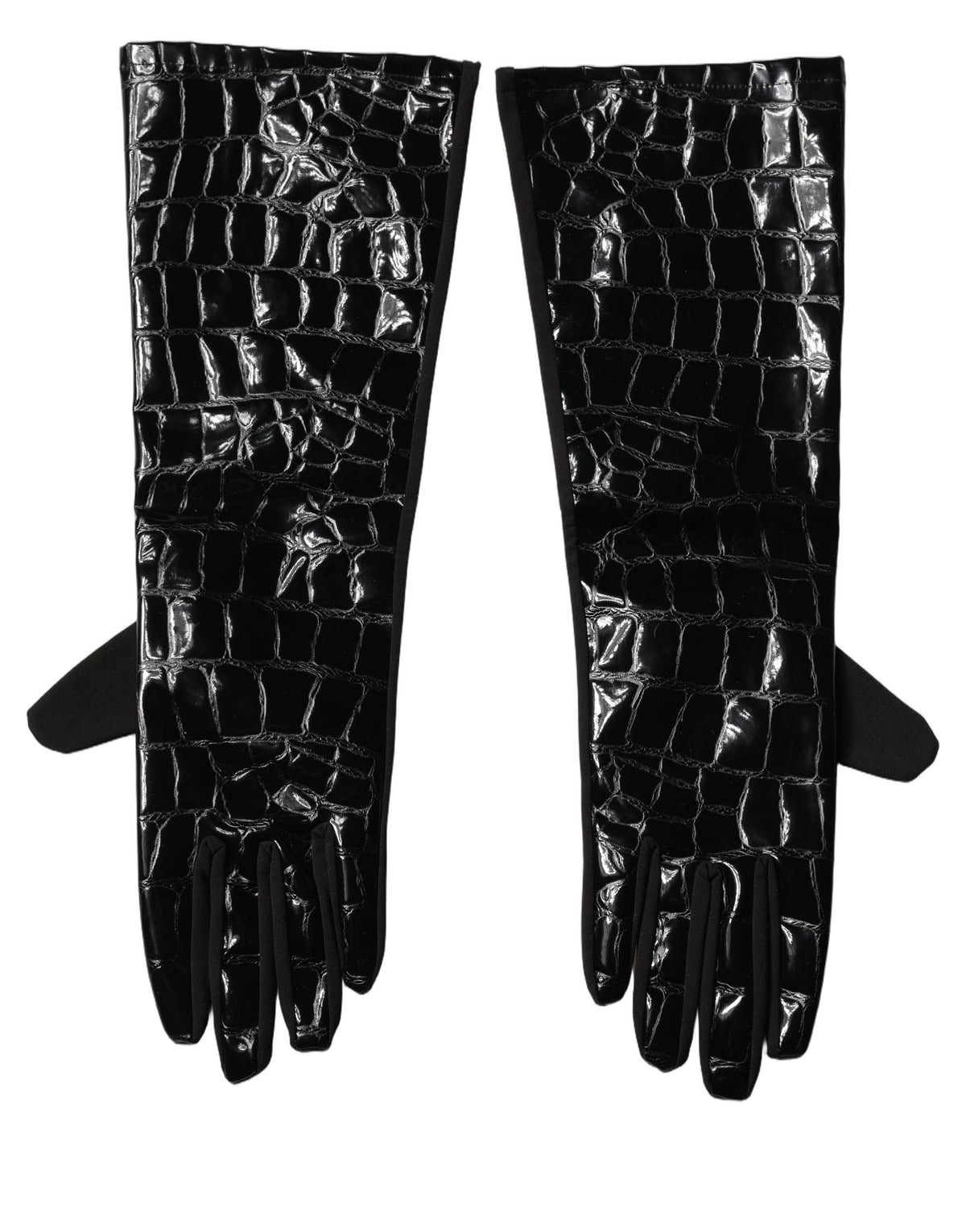 Dolce & Gabbana Black Crocodile-Embossed Short Gloves