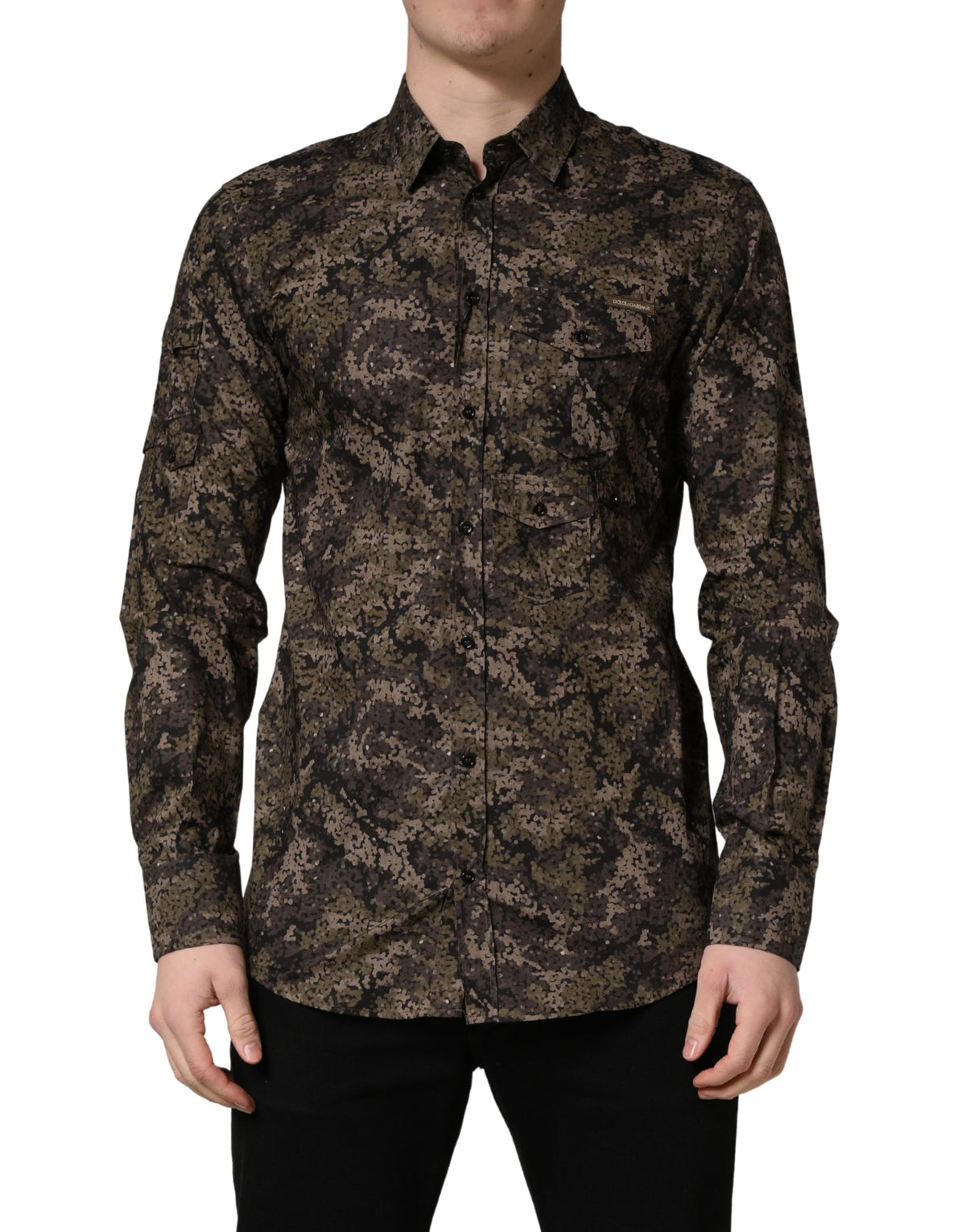 Dolce & Gabbana Brown Camouflage Long Sleeve Dress Shirt