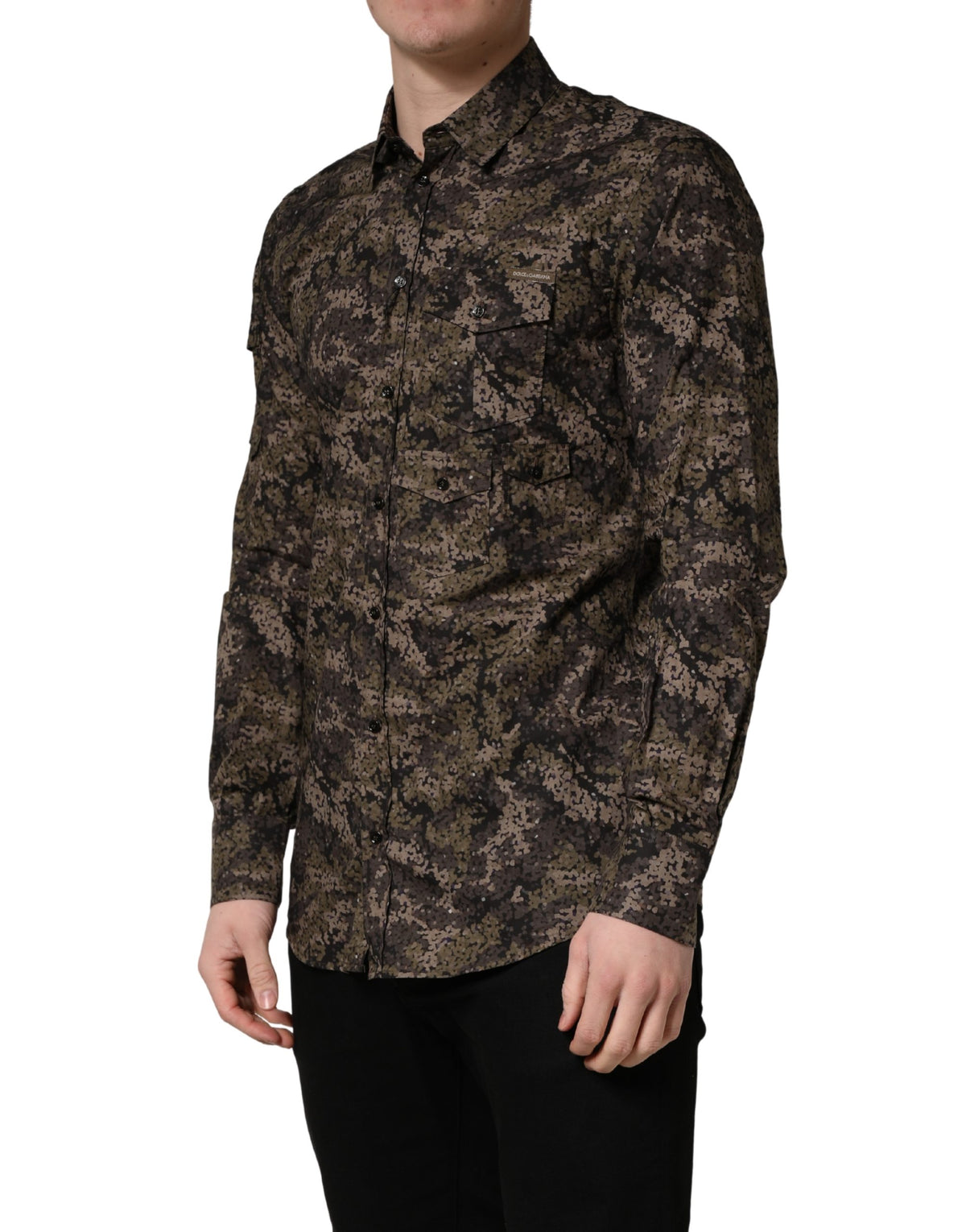 Dolce & Gabbana Brown Camouflage Long Sleeve Dress Shirt