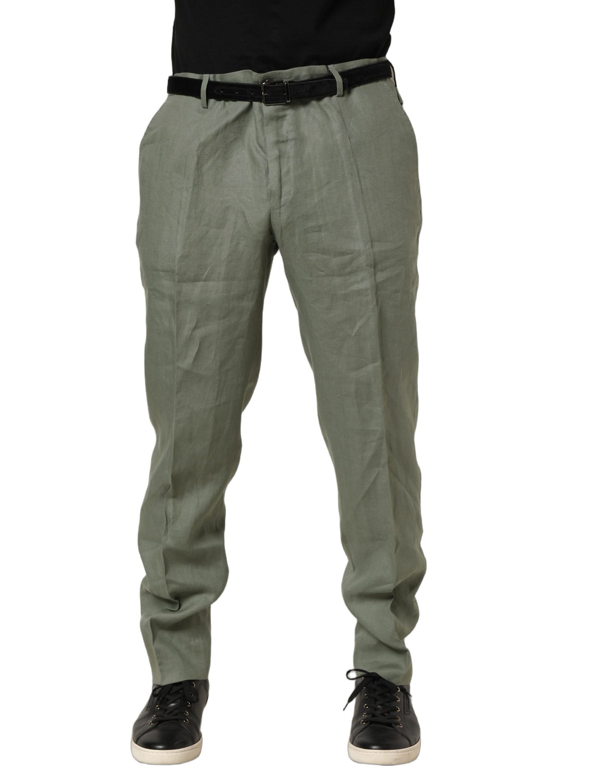 Dolce & Gabbana Gray Linen Tapered Dress Trousers for Timeless Elegance