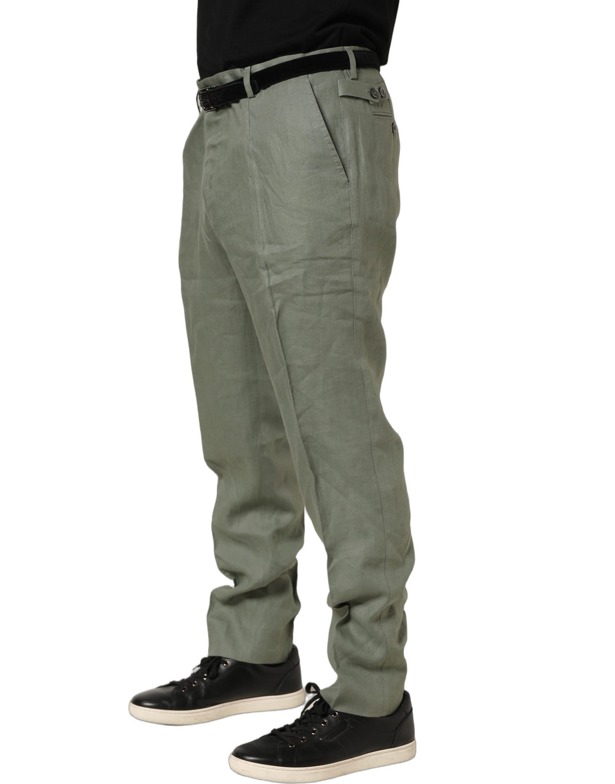 Dolce & Gabbana Gray Linen Tapered Dress Trousers - Timeless Elegance