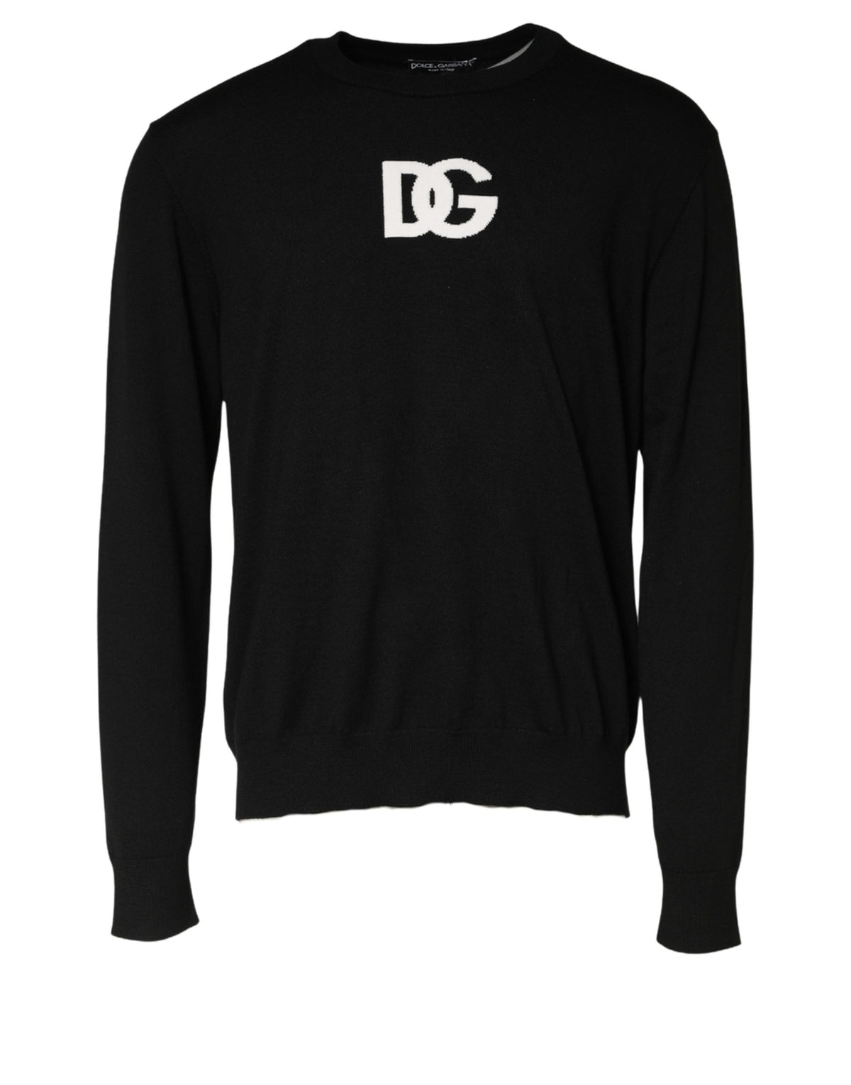 Dolce & Gabbana Black Wool DG Logo Crew Neck Sweater