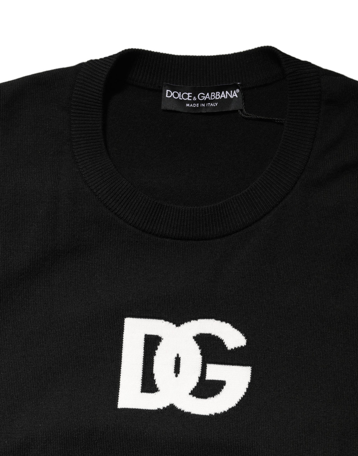 Dolce & Gabbana Black Wool DG Logo Crew Neck Sweater