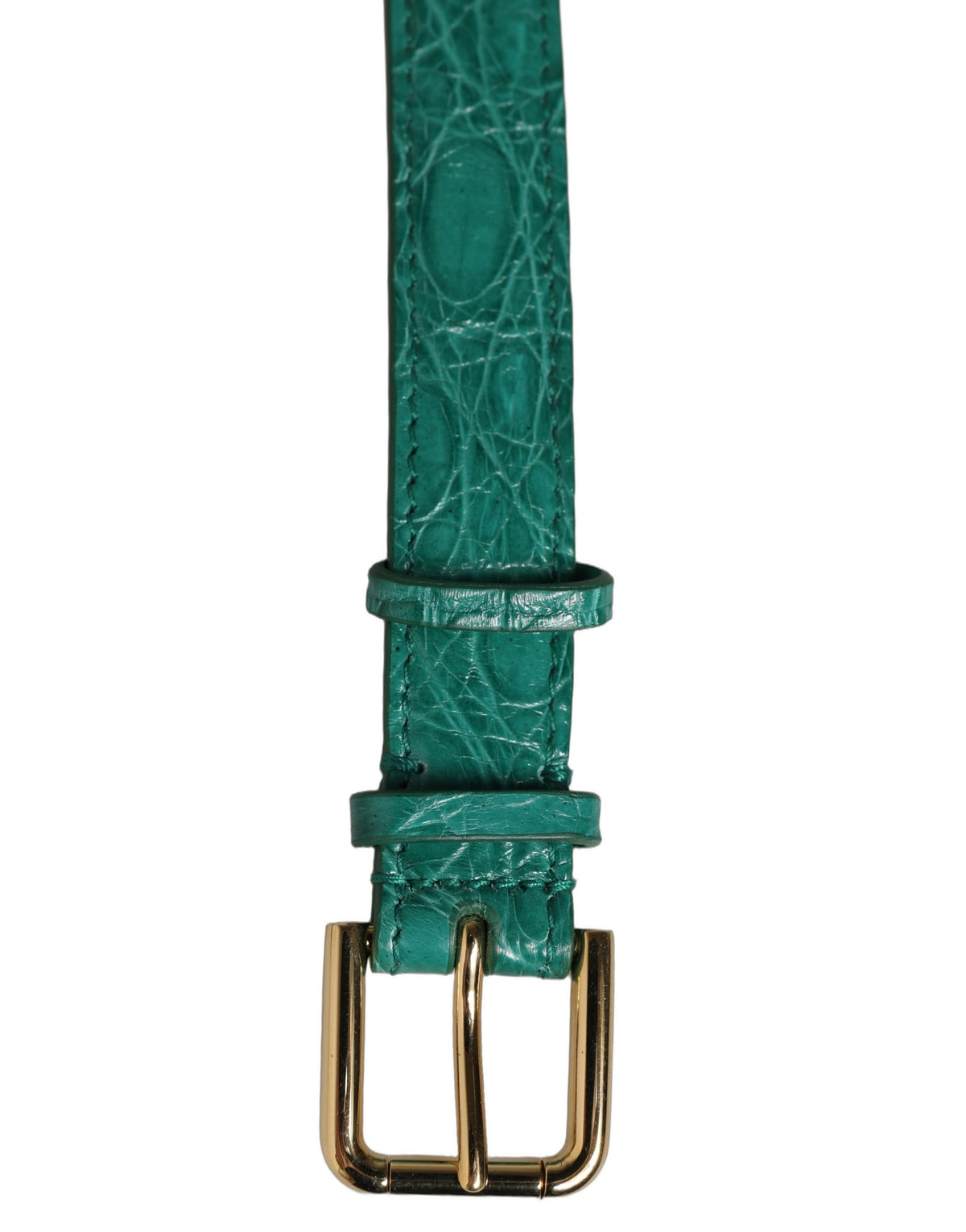 Dolce & Gabbana Green Embossed Leather Gold Buckle Bracelet