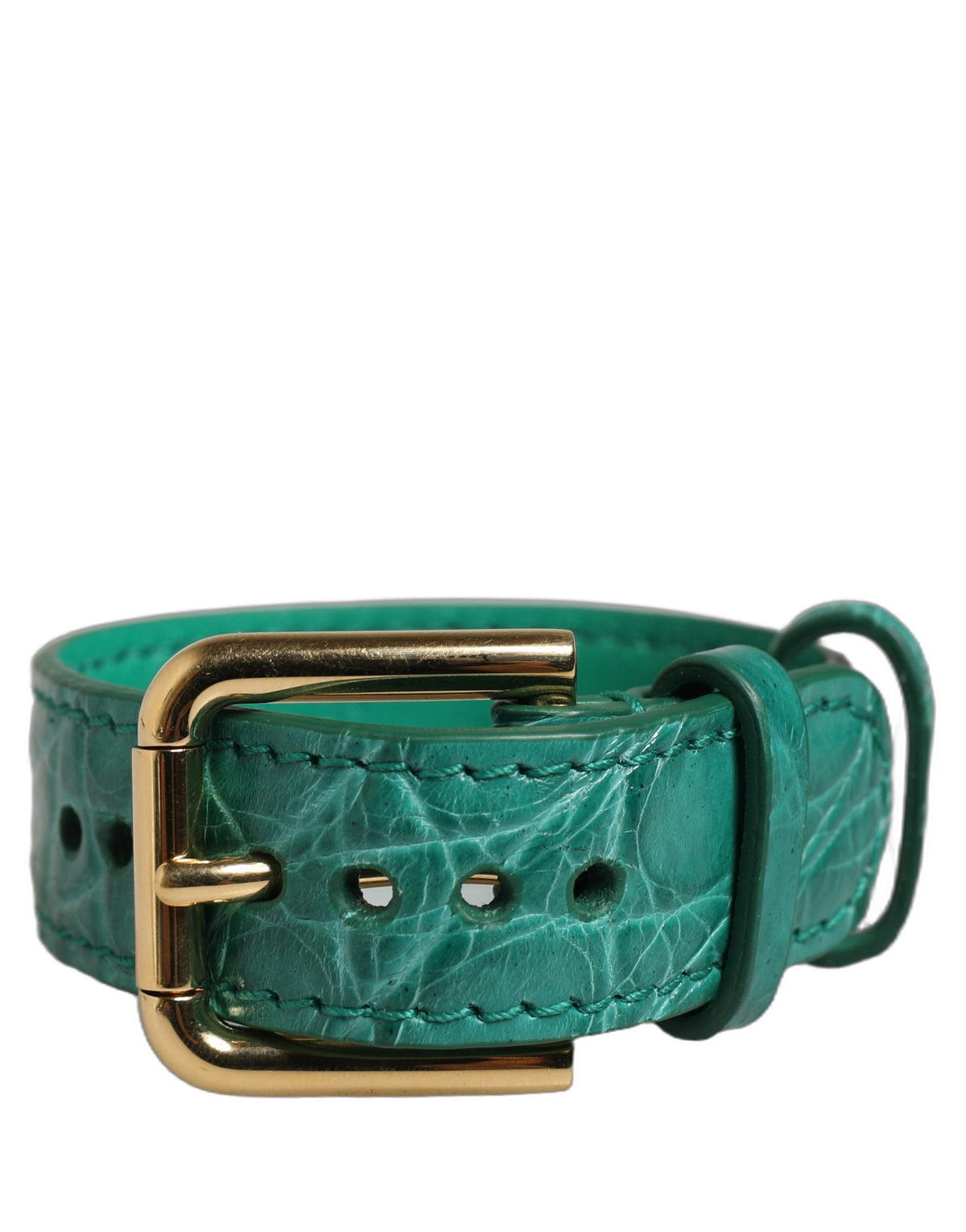 Dolce & Gabbana Green Leather Gold Buckle Bracelet Strap