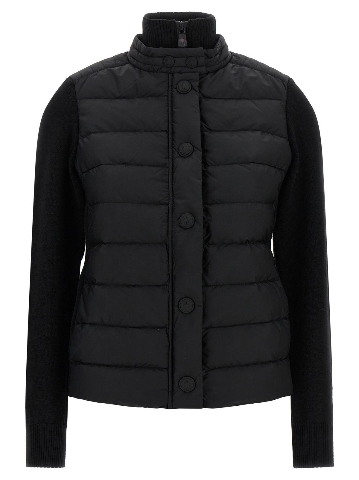 Elevate your style with the Moncler Grenoble Black Polyamide Cardigan, a luxurious fusion of feather-padded tech fabric and virgin wool, designed for the modern connoisseur.