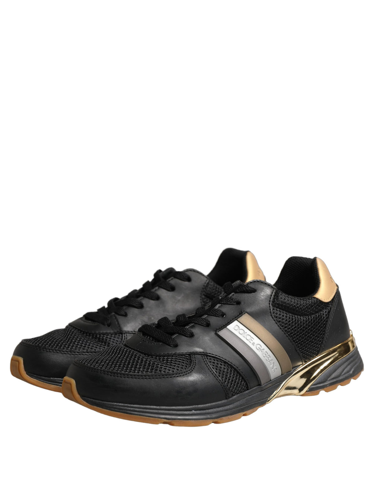 Dolce & Gabbana Black Gold Leather Low Top Sneakers - Luxury Redefined