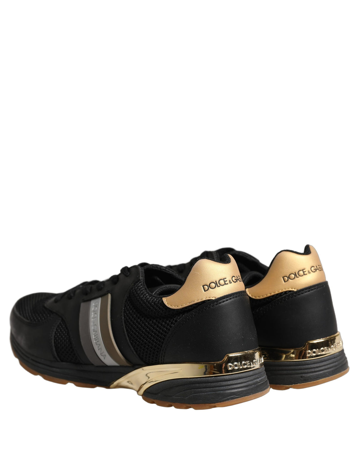 Dolce & Gabbana Black Gold Leather Low Top Sneakers - Luxury Footwear