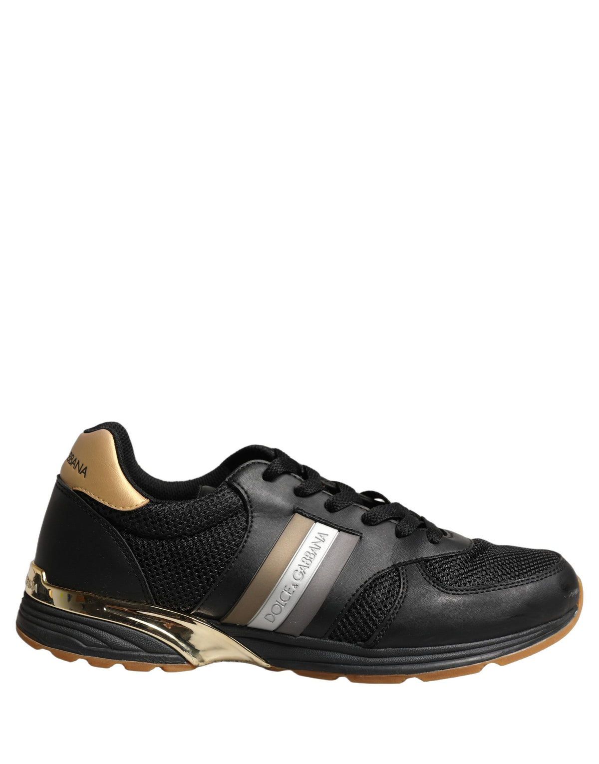 Dolce & Gabbana Black Gold Leather Low Top Sneakers - Luxury Footwear