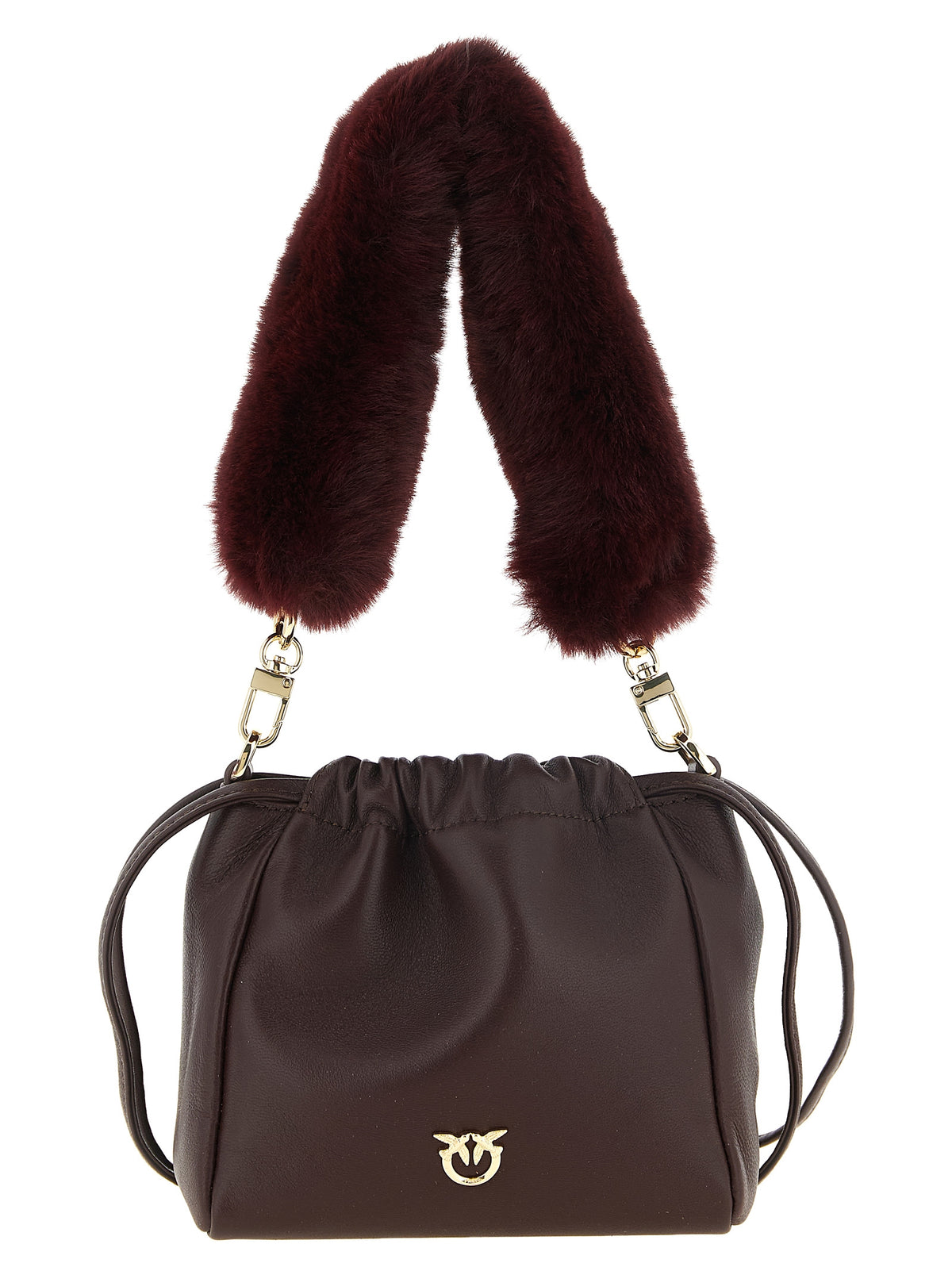 Indulge in the PINKO Bordeaux Lambskin Shoulder Bag, a masterpiece of 100% sheepskin leather that embodies luxury and sophistication for the discerning individual.