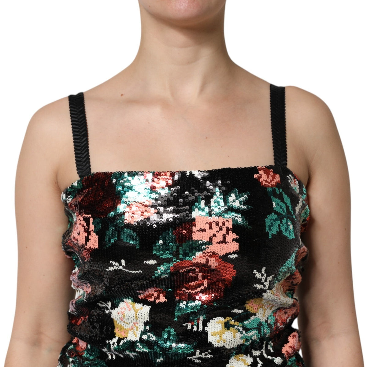 Dolce & Gabbana Black Floral Sequin Sleeveless Dress - Luxury Elegance