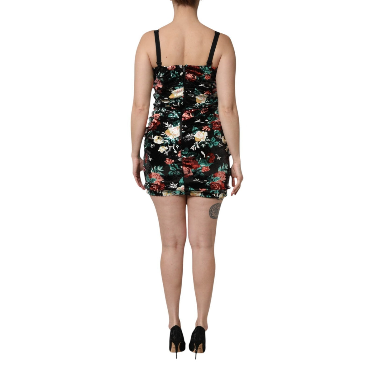 Dolce & Gabbana Black Floral Sequin Sleeveless Mini Dress