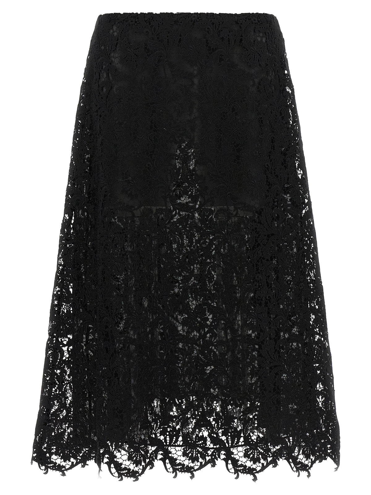 Fendi Black Cotton Midi Skirt - Elegance Redefined in Lace