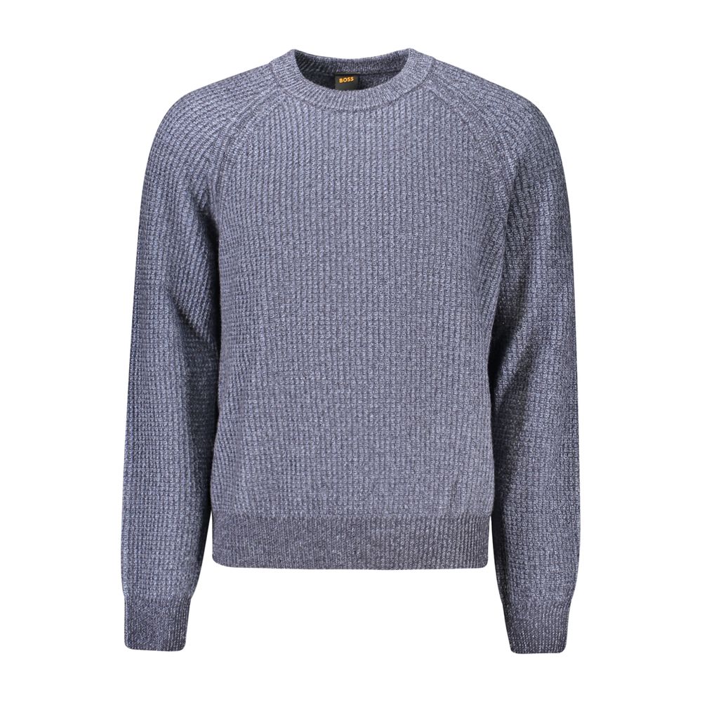 Indulge in the exquisite craftsmanship of the Hugo Boss Blue Wool Sweatshirt, a luxurious blend of style and sustainability, perfect for the discerning individual.