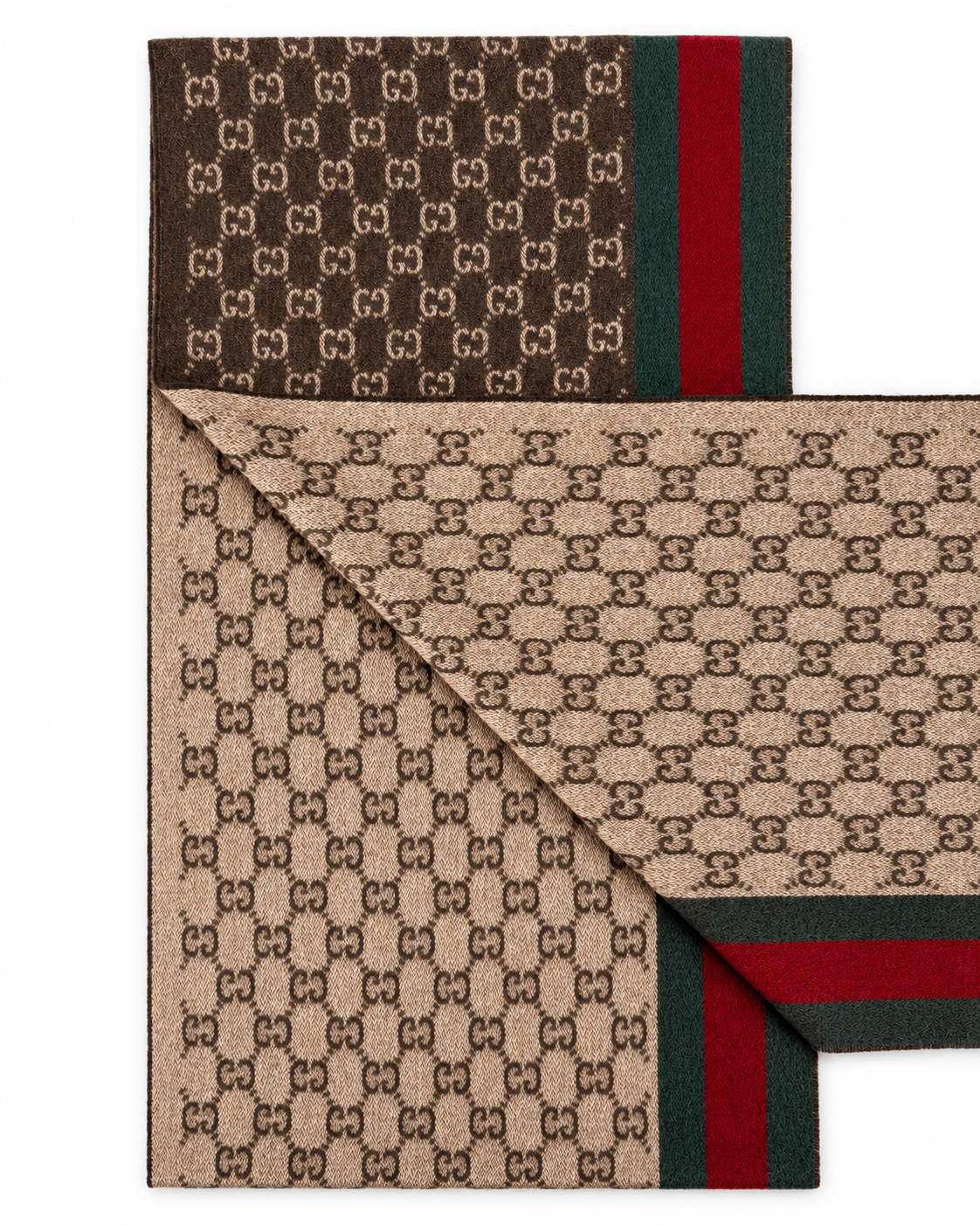Indulge in the elegance of the Gucci Monogram Brown Cashmere & Wool Scarf, a timeless accessory that blends luxurious materials with iconic design, perfect for every sophisticated wardrobe.